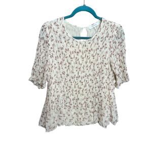 FRAME Floral Short-Sleeve Blouse Top M Cottage Coquette Y2K Peasant Whimsy
